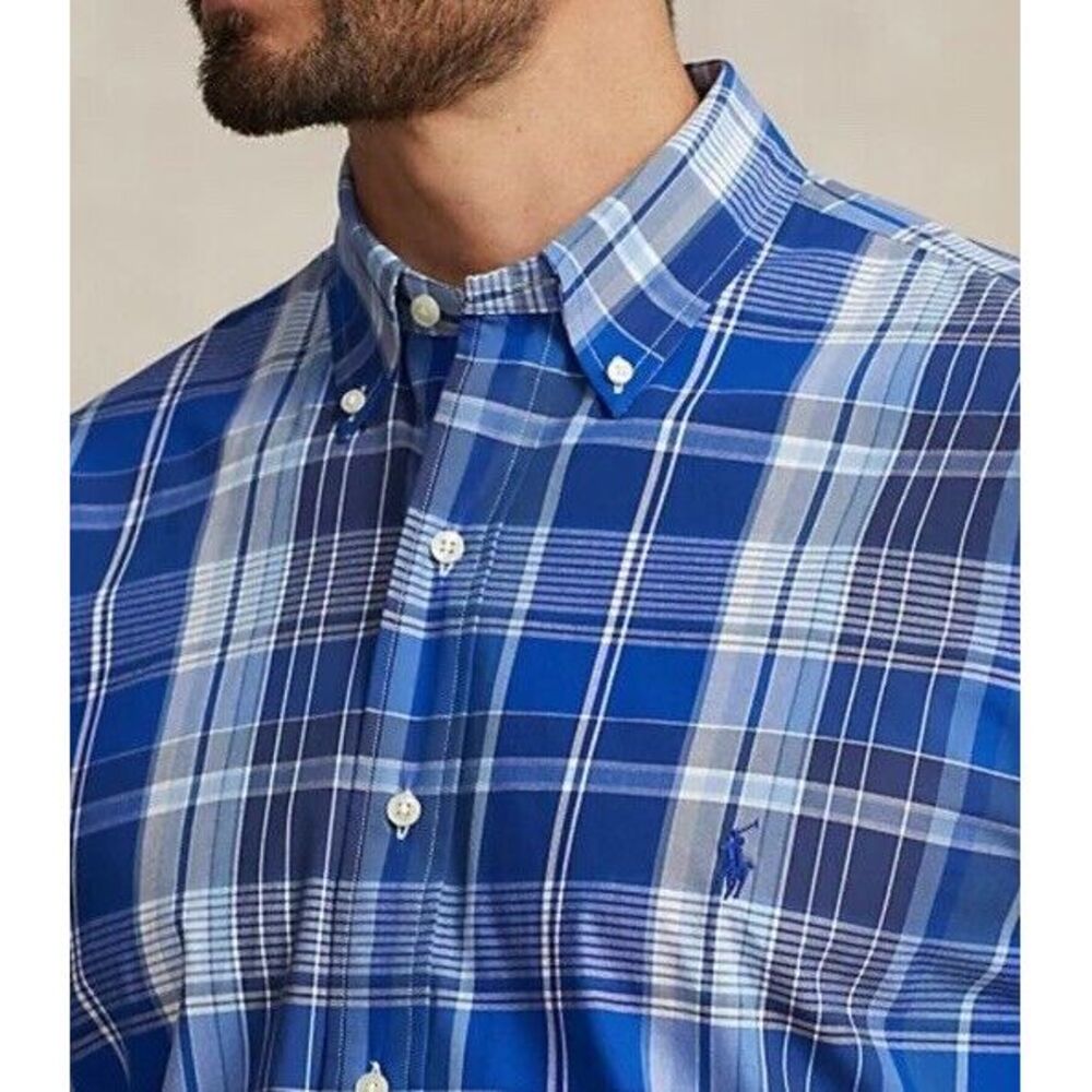 POLO RALPH LAUREN‎ 3XLT Tall Mens Blue Plaid Stretch Poplin Shirt Cotton NWT NEW